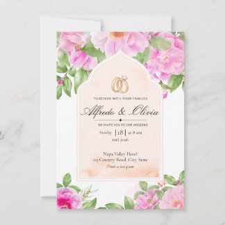 Elegant Pink Peony Floral Arched Wedding Invitatio Invitation
