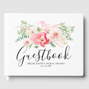 Elegant Pink Peony Floral Bridal Shower Guest Book