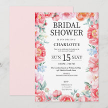 Elegant Pink Peony Floral Bridal Shower Invitation