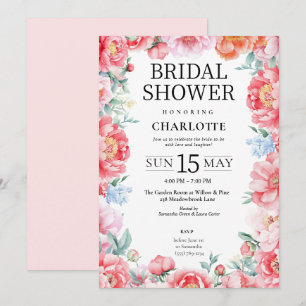 Elegant Pink Peony Floral Bridal Shower Invitation