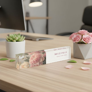 Elegant Pink Peony Floral Custom Florist Business  Nameplate