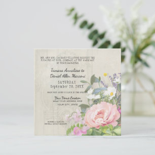 Elegant Pink Peony Floral Greenery Rustic Wood  Invitation