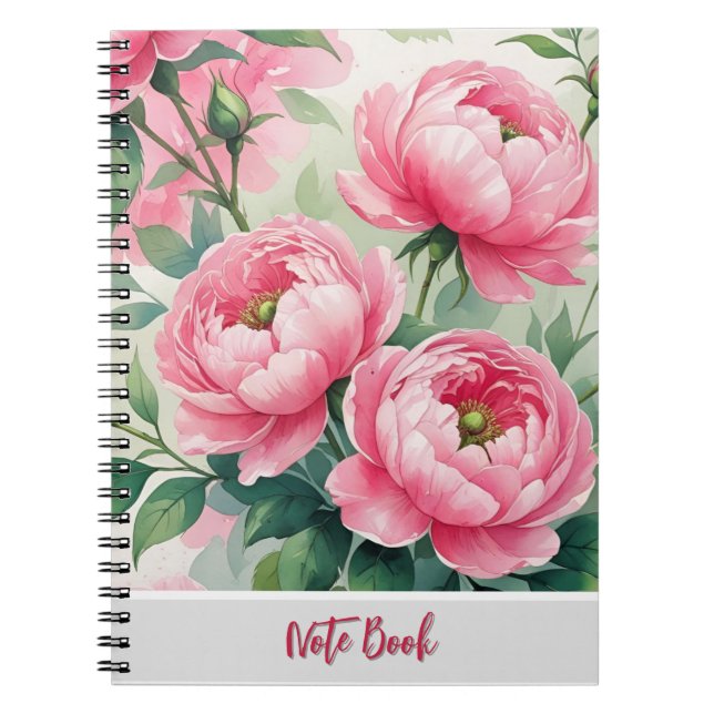 Elegant Pink Peony Floral Notebook (Front)