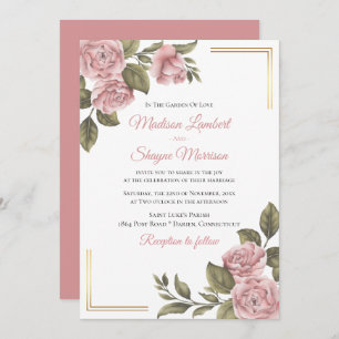 Elegant Pink Peony Floral Wedding Spring Botanical Invitation