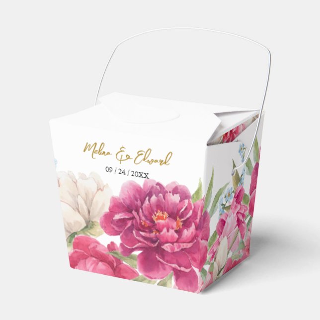 Elegant Pink Peony Florals Wedding Favour Box (Front Side)