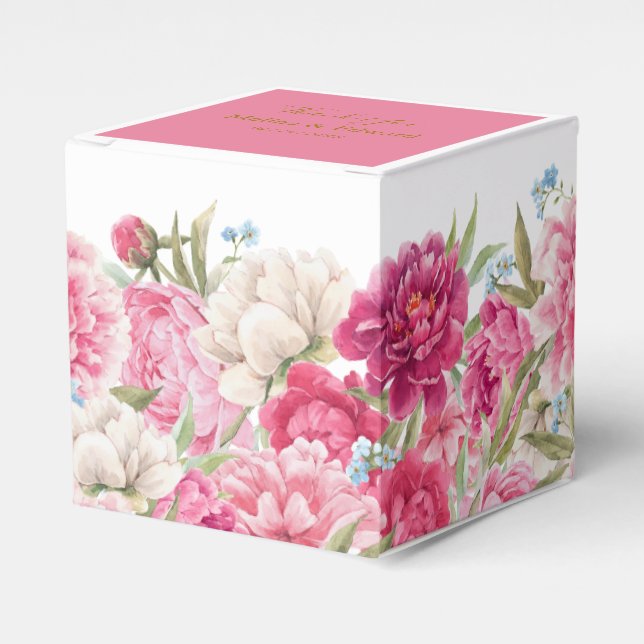 Elegant Pink Peony Florals Wedding Favour Box (Front Side)