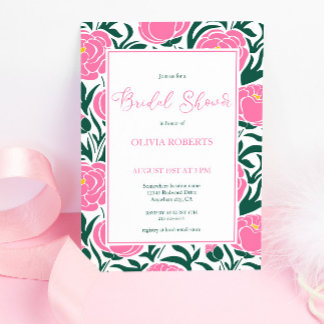 Elegant Pink Peony Flowers Bridal Shower Invitation