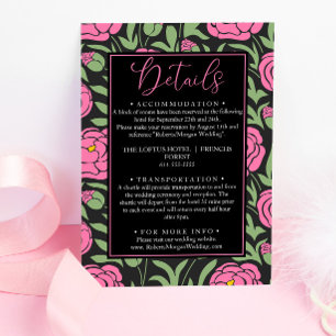 Elegant Pink Peony Flowers Wedding Details Enclosure Card
