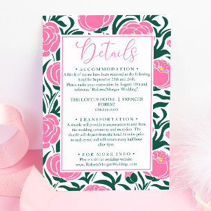 Elegant Pink Peony Flowers Wedding Details Enclosure Card