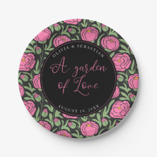 Elegant Pink Peony Flowers Wedding Paper Plate