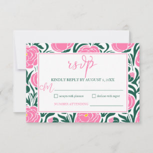 Elegant Pink Peony Flowers Wedding RSVP Card