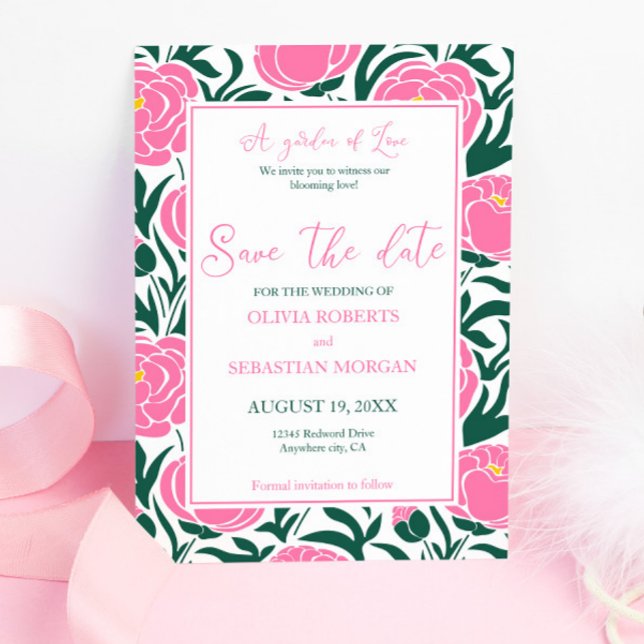 Elegant Pink Peony Flowers Wedding Save The Date (Creator Uploaded)