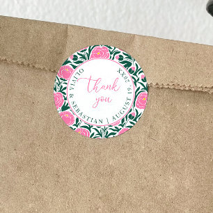 Elegant Pink Peony Flowers Wedding Thank you Classic Round Sticker
