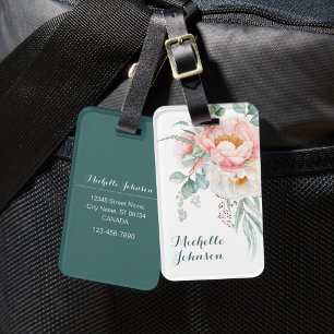 Elegant Pink Peony Luggage Tag