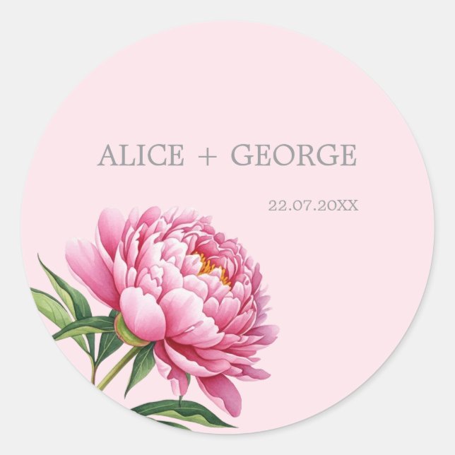 Elegant Pink Peony Modern Sophisticated wedding Classic Round Sticker (Front)