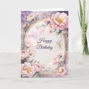 Elegant Pink Peony Oval Frame Birthday Card