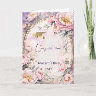 Elegant Pink Peony Oval Frame Graduation Card