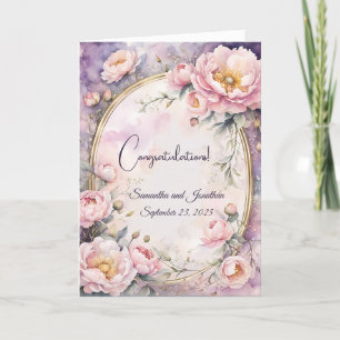 Elegant Pink Peony Oval Frame Wedding  Card