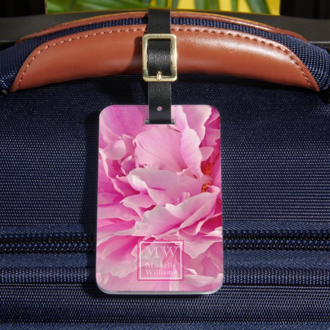 Elegant Pink Peony Photo - Personalised Luggage Tag (Front Insitu 2)