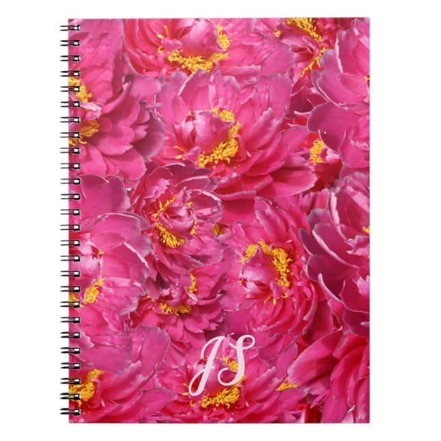 Elegant Pink Peony Stylish Calligraphy Monogram Notebook (Front)