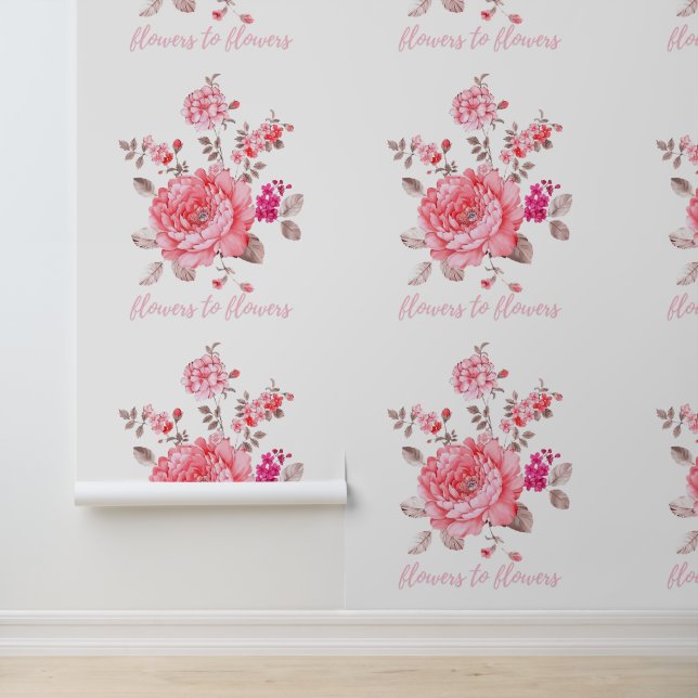 Elegant Pink Peony Textured Vinyl Floral Wallpaper (Application)