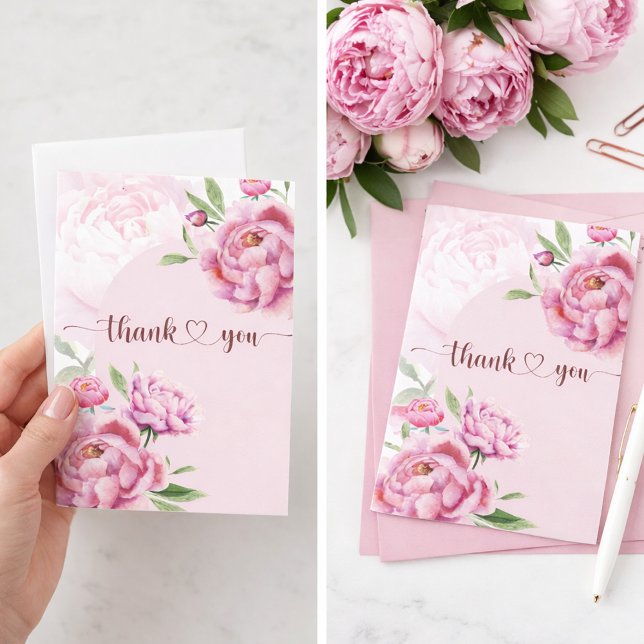 Elegant Pink Peony Thank You Card (Thank You Cards Peony)