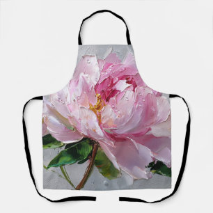 Elegant Pink Peony Thick Impasto Oil Painting Apron