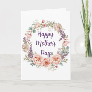 Elegant Pink Peony Watercolor Floral Wreath Card