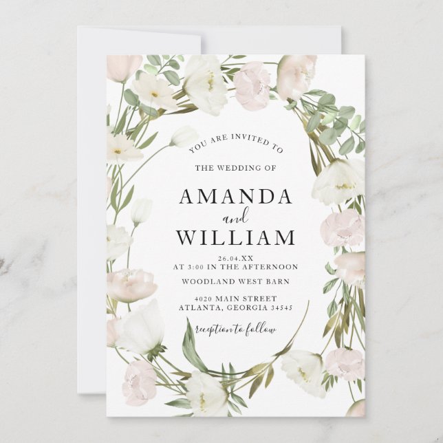 Elegant Pink Peony Wedding  Invitation (Front)