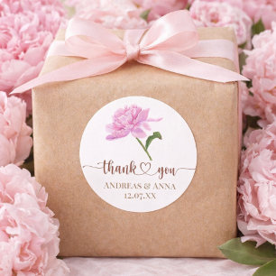 Elegant Pink Peony Wedding Thank You Classic Round Sticker