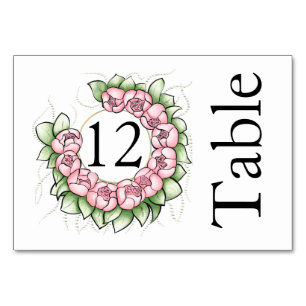 Elegant Pink Peony Wreath Watercolor Wedding Table Number