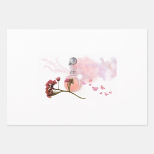 Elegant Pink Perfume Bottle & Flowers Gift Wrappin Wrapping Paper Sheet