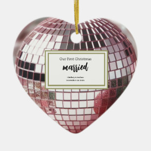 Elegant Pink Personalised First Christmas Newlywed Ceramic Tree Decoration