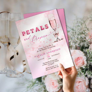 Elegant Pink Petals & Prosecco Bridal Shower Invitation