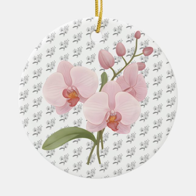 Elegant Pink Phalaenopsis Orchid Ceramic Ornament (Front)