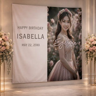 Elegant Pink Photo 18th Birthday Backdrop Tapestry