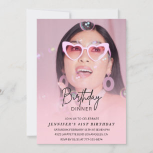 Elegant Pink Photo Dinner 41st birthday Invitation