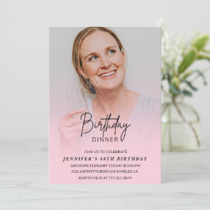 Elegant Pink Photo Dinner 68th birthday Invitation