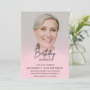 Elegant Pink Photo Dinner 76th birthday  Invitation