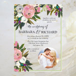 Elegant Pink Photo Floral Watercolor Wedding Acrylic Invitations<br><div class="desc">Romantic Elegant Pink Floral Watercolor botanical wedding acrylic invitation. This unique and charming invitation features bouquets of watercolor flowers in shades of pink, pastel pink , peach and cream and then -- surrounded by a light green and white "frame". The finishing touch is having a place to add your photo....</div>