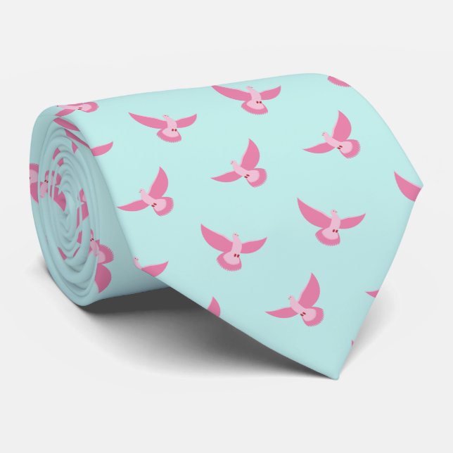 Elegant Pink Pigeon Seamless Pattern Tie (Rolled)