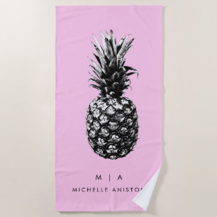 Elegant Pink Pineapple   Monogram Custom Beach Towel