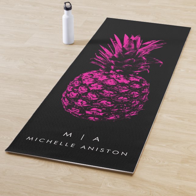 Elegant Pink Pineapple Monogram Minimalist Custom Yoga Mat (In Situ)