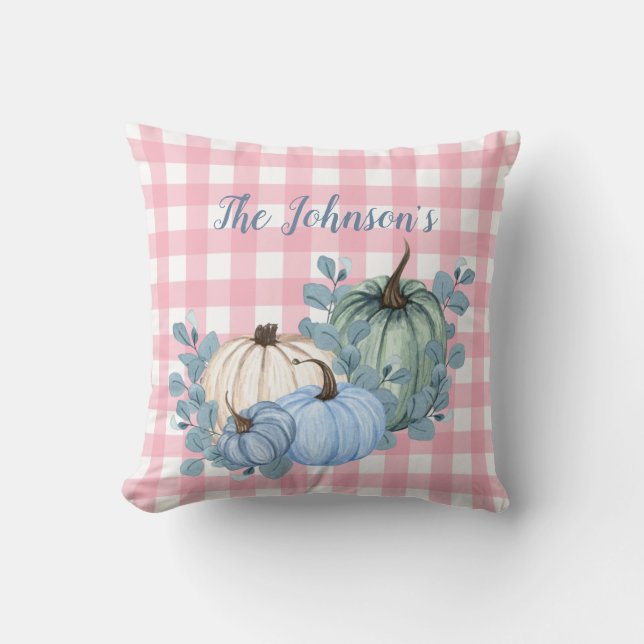 Elegant Pink Plaid Floral Pumpkin Cosy Fall Decor Cushion (Front)