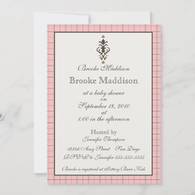 Elegant Pink Plaid Invitation (Front)