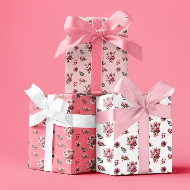 Elegant Pink Poinsettias Christmas Holiday Pattern Wrapping Paper Sheet (Elegant Pink Poinsettias Christmas Holiday Pattern Wrapping Paper)