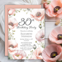 Elegant Pink Poppies Floral 30th Birthday Party