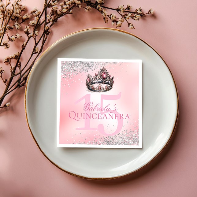 Elegant Pink Princess Crown Quinceanera Napkin (Elegant Pink Princess Crown Quinceanera Napkins)