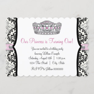 Elegant Pink Princess First Birthday Party Invitation