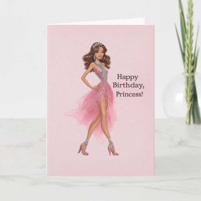 Elegant Pink Princess Glam Fashionista Birthday Card (Front)